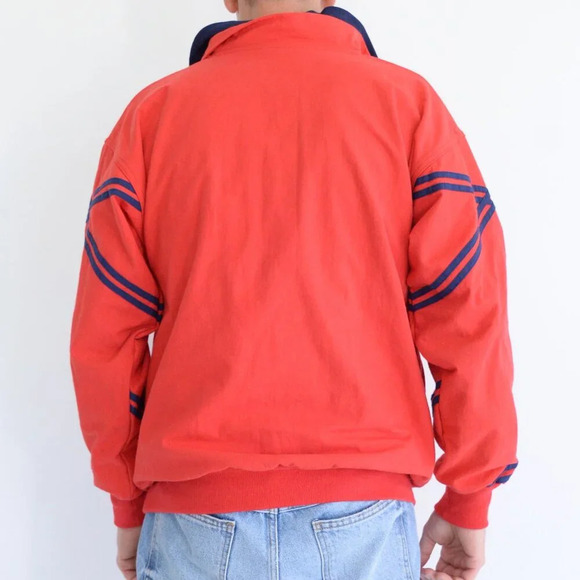 Vintage 90's  Windswept Red Navy Quarter Zip Double Lined Cotton Blend Sweater M - Picture 3 of 10